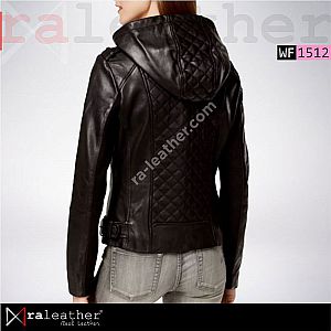 Jaket Kulit Wanita WF1512 Hoodie