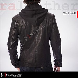 Jaket Kulit Pria MF1540 Hoodie