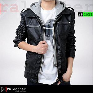 Jaket Kulit Slim Fit SF1511 Hoodie