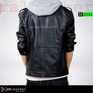 Jaket Kulit Slim Fit SF1511 Hoodie