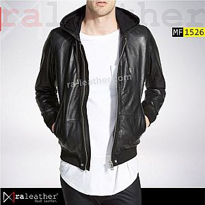 Jaket Kulit Pria MF1526 Hoodie