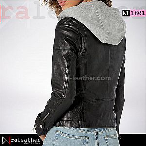 Jaket Kulit Wanita WF1801 Hoodie