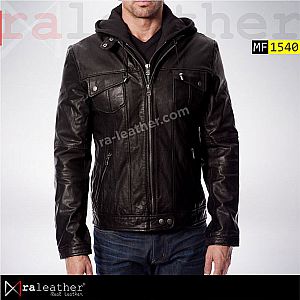 Jaket Kulit Pria MF1540 Hoodie