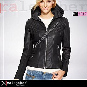 Jaket Kulit Wanita WF1512 Hoodie