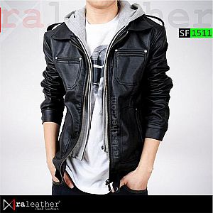 Jaket Kulit Slim Fit SF1511 Hoodie