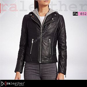 Jaket Kulit Hoodie Wanita FW032