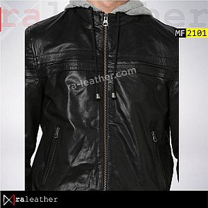 Jaket Kulit Pria MF2101 Removable Hoodie