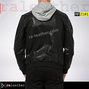 Jaket Kulit Pria MF2101 Removable Hoodie