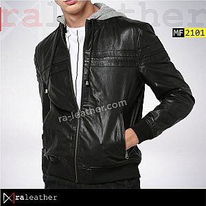 Jaket Kulit Pria MF2101 Removable Hoodie