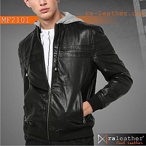 Jaket Kulit Pria MF2101 Removable Hoodie