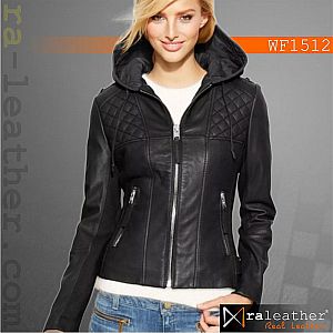 Jaket Kulit Wanita WF1512 Hoodie