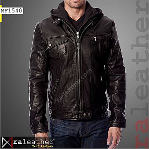 Jaket Kulit Pria MF1540 Hoodie