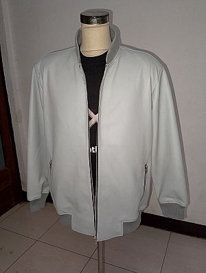 Jaket Kulit Custom - Bomber Big Size Grey Light