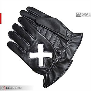 Sarung Tangan Kulit Full-Finger Hitam Detail Cross GB2504