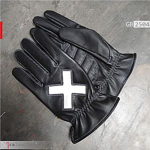 Sarung Tangan Kulit Full-Finger Hitam Detail Cross GB2504