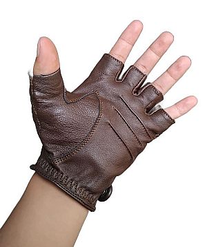 Sarung Tangan Kulit Half-Finger Cokelat Detail Quilted GA2504 
