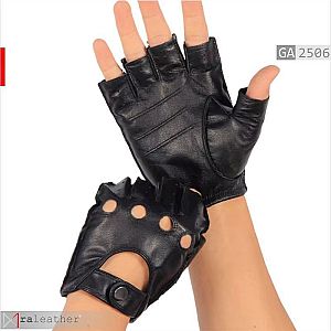 Sarung Tangan Kulit Half-Finger Hitam Elegan - GA2506
