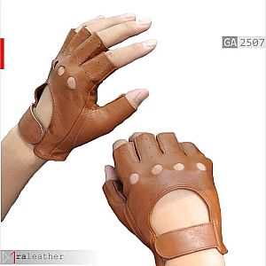 Sarung Tangan Kulit Asli Half-Finger Tan Retro - RALEATHER GA2507