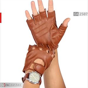 Sarung Tangan Kulit Asli Half-Finger Tan Retro - RALEATHER GA2507
