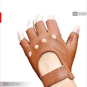 Sarung Tangan Kulit Asli Half-Finger Tan Retro - RALEATHER GA2507