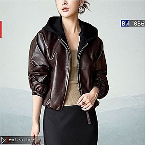 Jaket Kulit Wanita BW036 Removable Hoodie - raleather® Garut