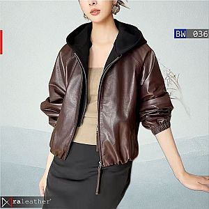 Jaket Kulit Wanita BW036 Removable Hoodie - raleather® Garut