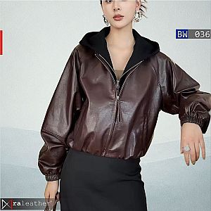 Jaket Kulit Wanita BW036 Removable Hoodie - raleather® Garut