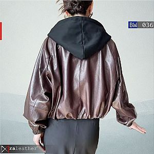 Jaket Kulit Wanita BW036 Removable Hoodie - raleather® Garut