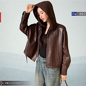 Jaket Kulit Hoodie WanitaFW002 - Kulit Domba Asli, Stylish dan Nyaman