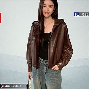 Jaket Kulit Hoodie WanitaFW002 - Kulit Domba Asli, Stylish dan Nyaman