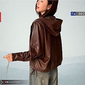 Jaket Kulit Hoodie WanitaFW002 - Kulit Domba Asli, Stylish dan Nyaman