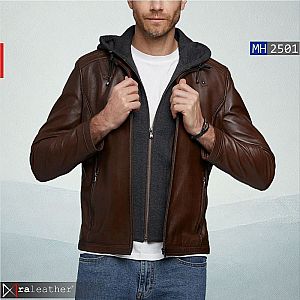 Jaket Kulit Pria Removable Hoodie MH2501 – Tampil Stylish dan Maskulin