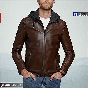 Jaket Kulit Pria Removable Hoodie MH2501 – Tampil Stylish dan Maskulin