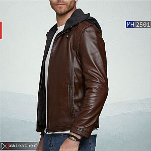 Jaket Kulit Pria Removable Hoodie MH2501 – Tampil Stylish dan Maskulin