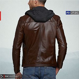 Jaket Kulit Pria Removable Hoodie MH2501 – Tampil Stylish dan Maskulin