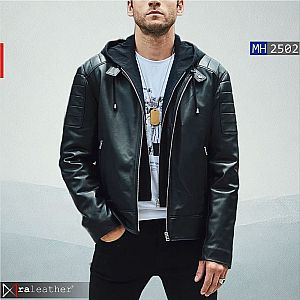 Jaket Kulit Pria Removable Hoodie MH2501 - Desain Gagah dan Fungsional