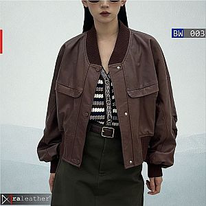 Jaket Kulit Bomber Wanita BW003 - Crop Oversize Vintage