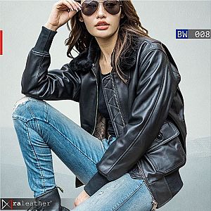 Jaket Kulit Wanita BW008 – Model Bomber Shearling, Vintage Stylish