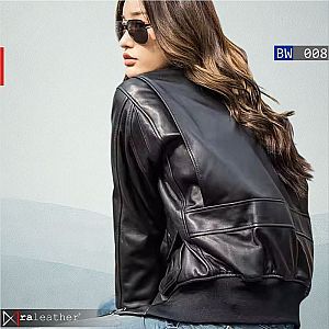Jaket Kulit Wanita BW008 – Model Bomber Shearling, Vintage Stylish