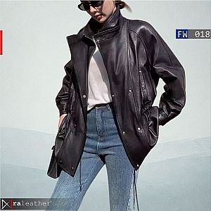 Jaket Kulit Wanita FW018 – Model Trench Elegan dengan Serut Pinggang