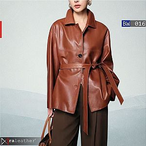 Jaket Kulit Wanita BW016 – Desain Minimalis dengan Belt Stylish
