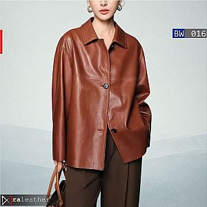 Jaket Kulit Wanita BW016 – Desain Minimalis dengan Belt Stylish