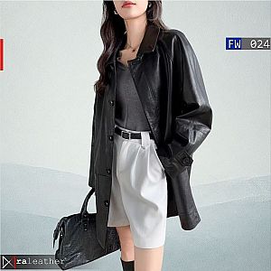 Jaket Kulit Wanita FW024 – Oversized Coat Minimalis - raleather® Garut