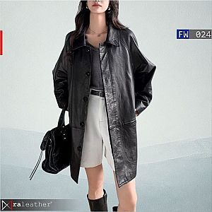 Jaket Kulit Wanita FW024 – Oversized Coat Minimalis - raleather® Garut