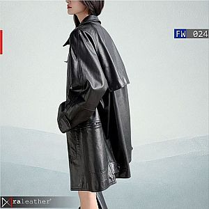 Jaket Kulit Wanita FW024 – Oversized Coat Minimalis - raleather® Garut