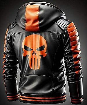 Jaket Kulit Custom Hoodie Bordir 'The Punisher'