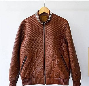 Jaket Kulit Bomber Custom Warna Coklat Muda
