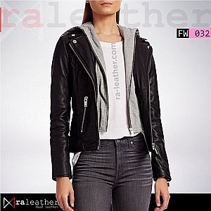 Jaket Kulit Wanita FW032 Hooded