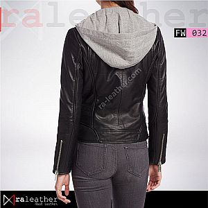 Jaket Kulit Hoodie Wanita FW032