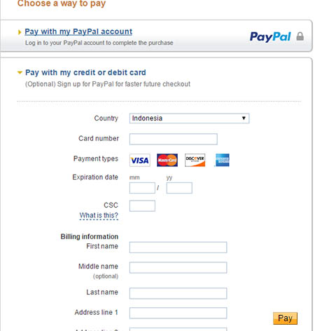 Pembayaran Jaket Kulit dengan PayPal